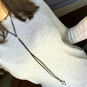 Black suede rope long choker bolo necklace